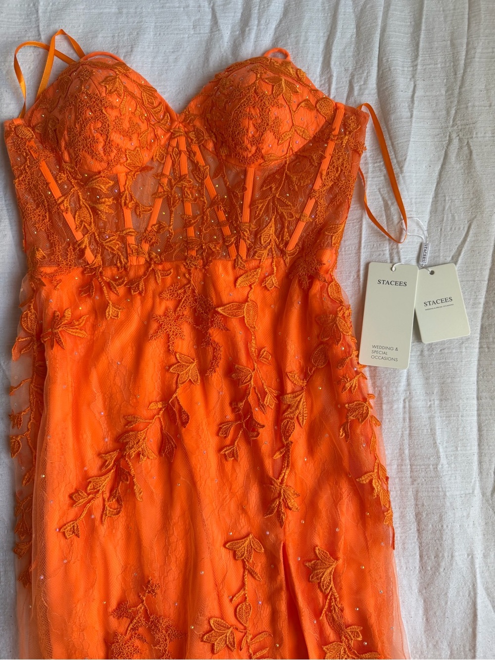 Stacees Orange Embroidered Lace Bodice Chemise